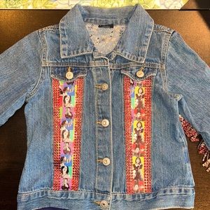 Upcycled Selena jacket with red rhinestone fringe